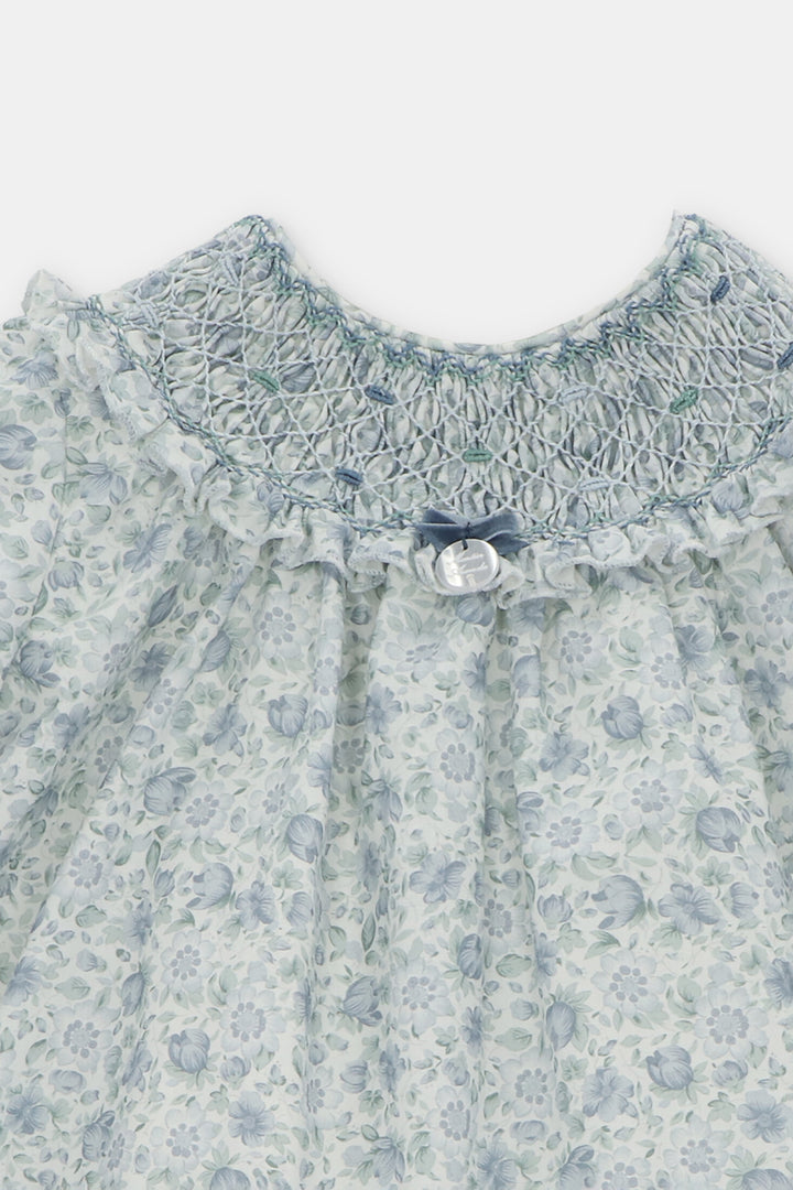 "Sophie" Powder Blue Floral Smocked Dress & Bloomers