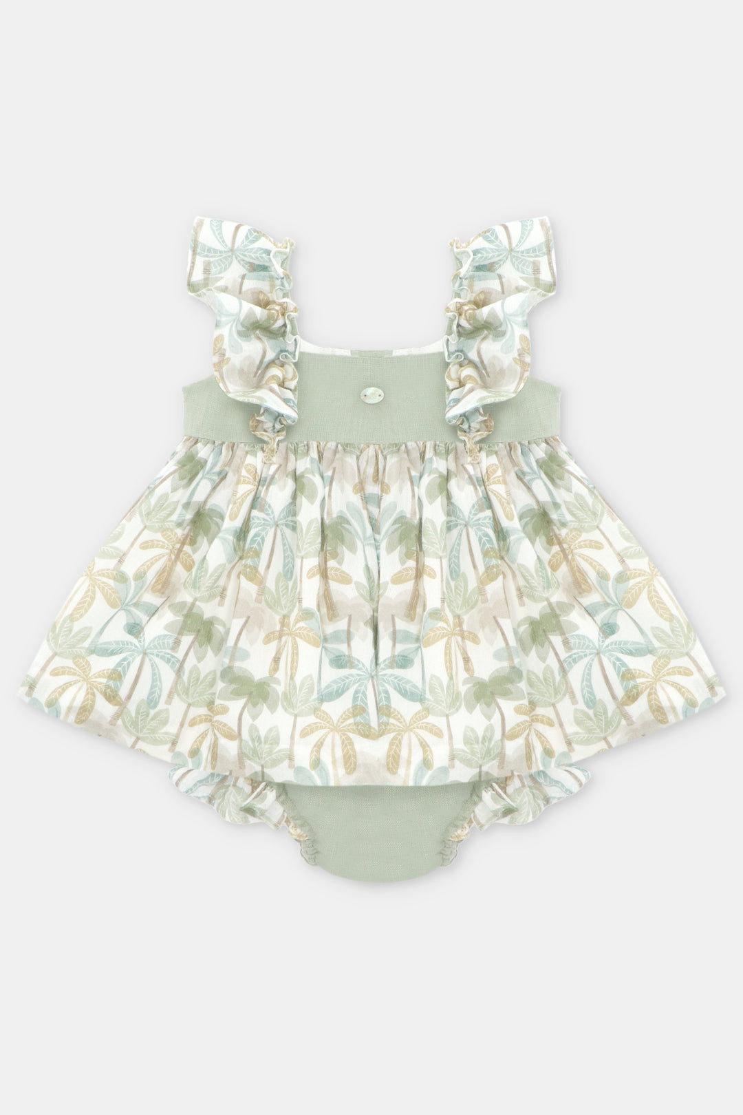 "Augusta" Sage Green Palm Tree Dress & Bloomers