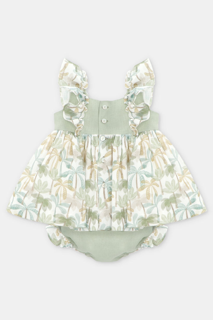 "Augusta" Sage Green Palm Tree Dress & Bloomers