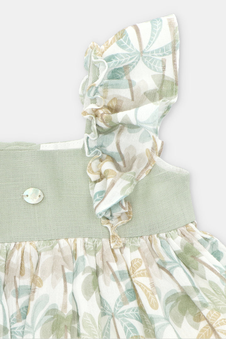 "Augusta" Sage Green Palm Tree Dress & Bloomers