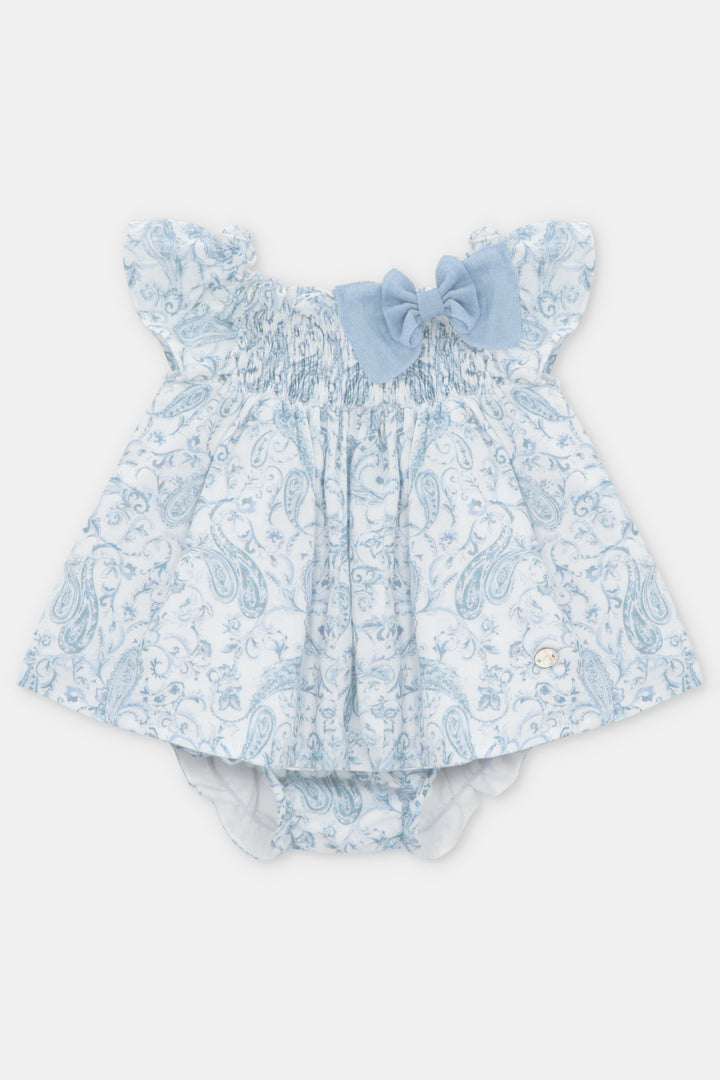 "Theodora" Blue Paisley Bow Dress & Bloomers