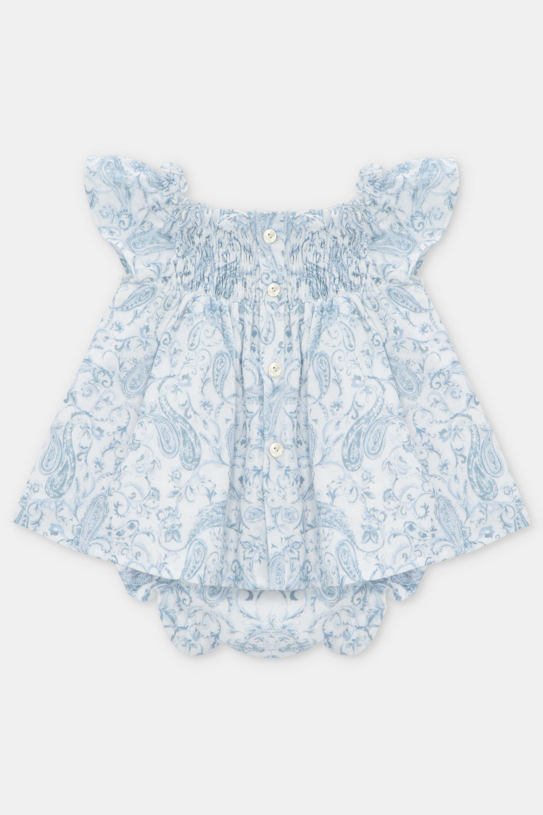 "Theodora" Blue Paisley Bow Dress & Bloomers