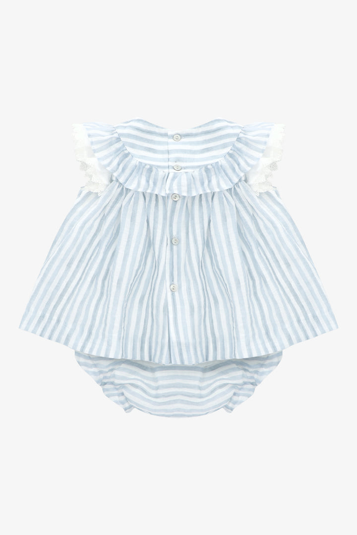 "Sylvia" Dusky Blue Striped Dress &amp; Bloomers