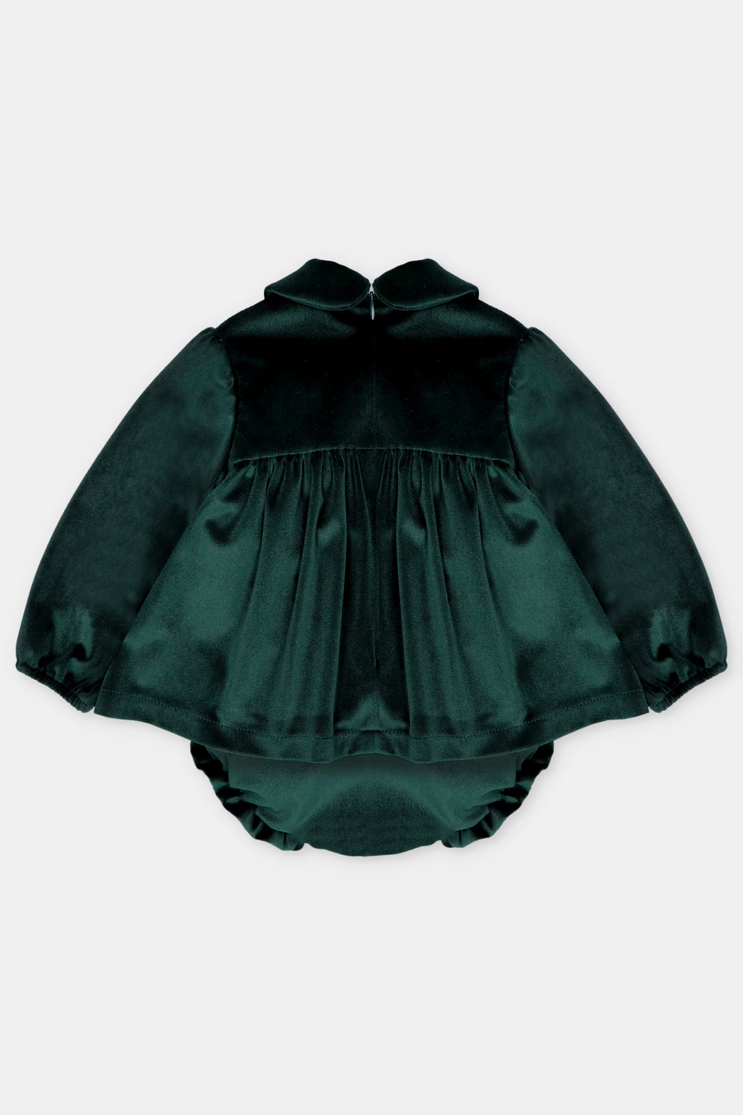 "Dorothy" Bottle Green Velvet Smocked Dress &amp; Bloomers