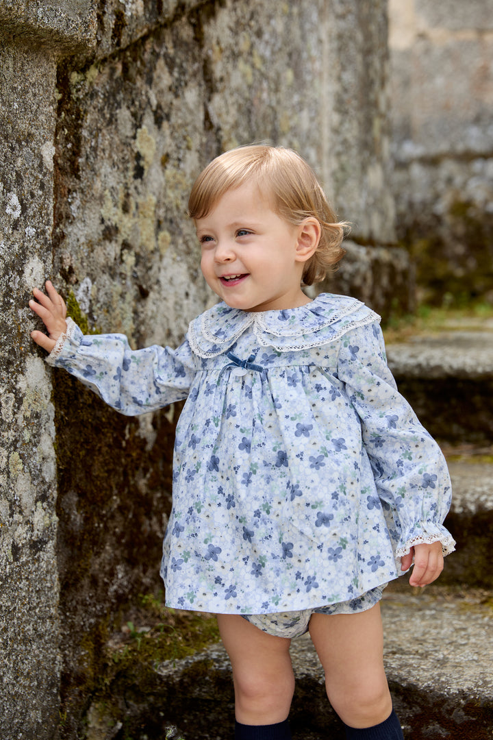 "Adelaide" Powder Blue Floral Dress &amp; Bloomers