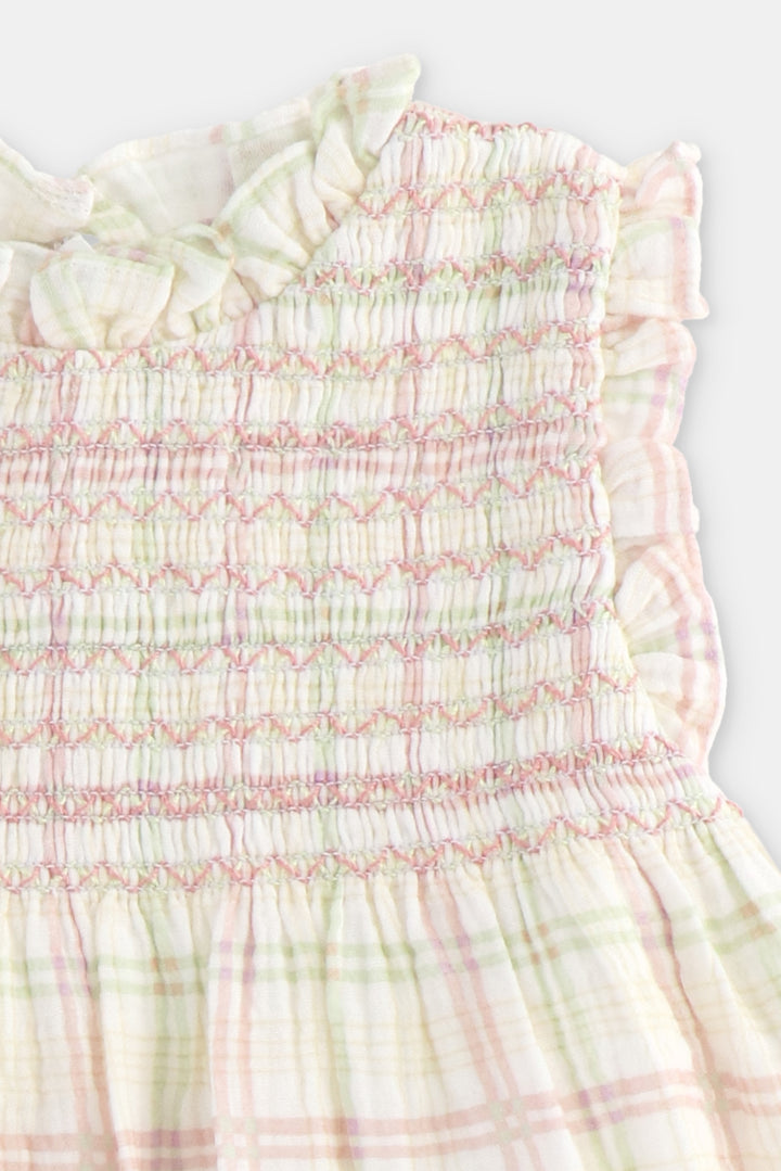 "Marigold" Pastel Check Smocked Dress