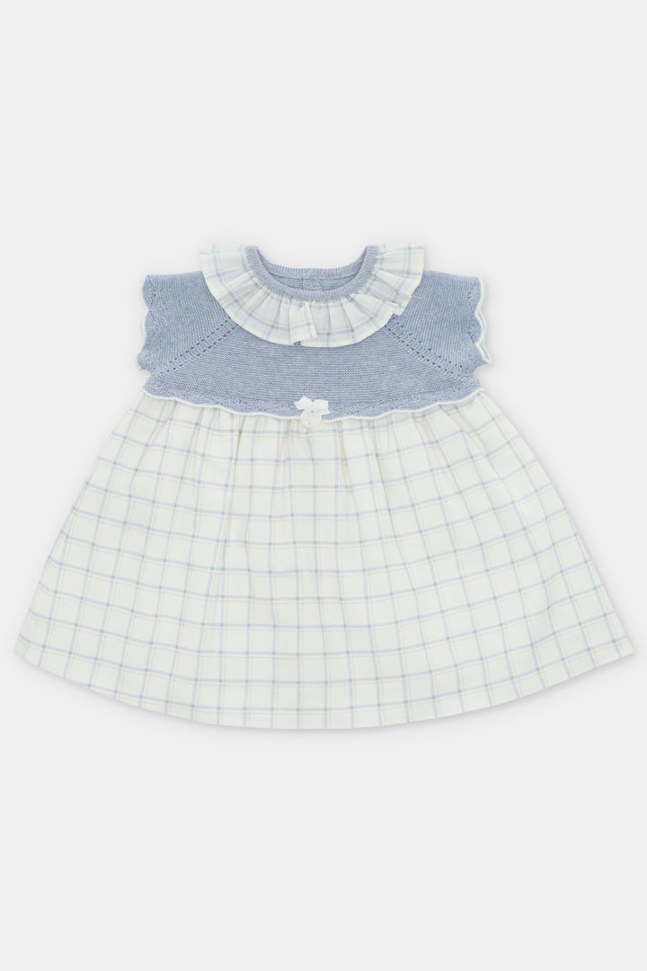 PREORDER "Rosalind" Sky Blue Half Knit Checked Dress