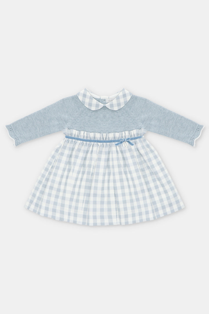 "Alice" Powder Blue Half Knit Gingham Dress