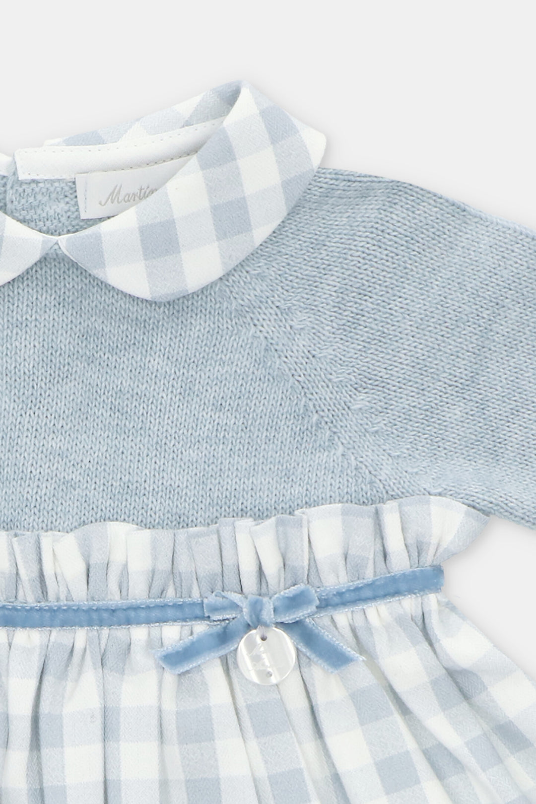 "Alice" Powder Blue Half Knit Gingham Dress