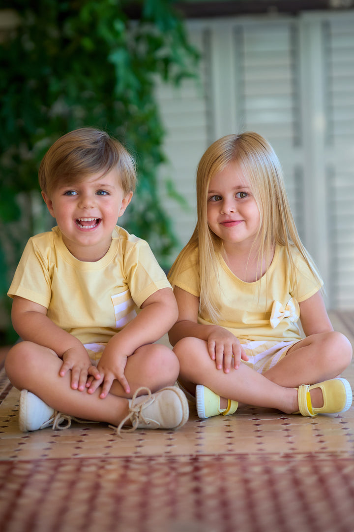 Rapife "Arianna" Pale Yellow Stripe T-Shirt & Shorts | Millie and John