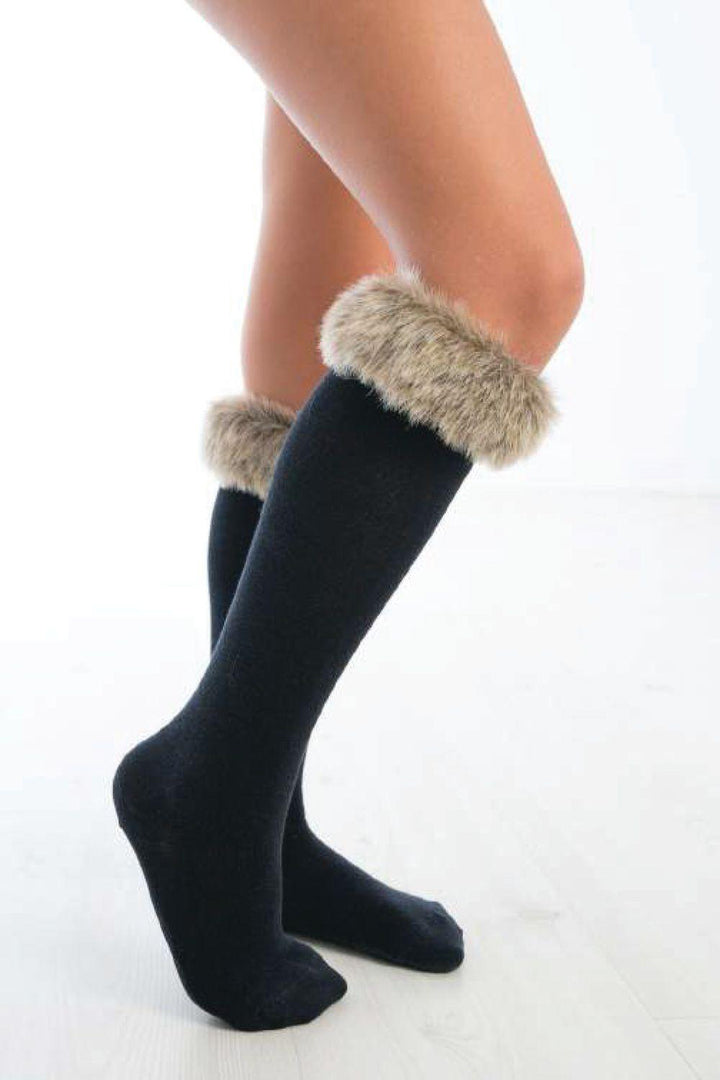 Meia Pata Brown Faux Fur Cuff Knee High Socks | Millie and John