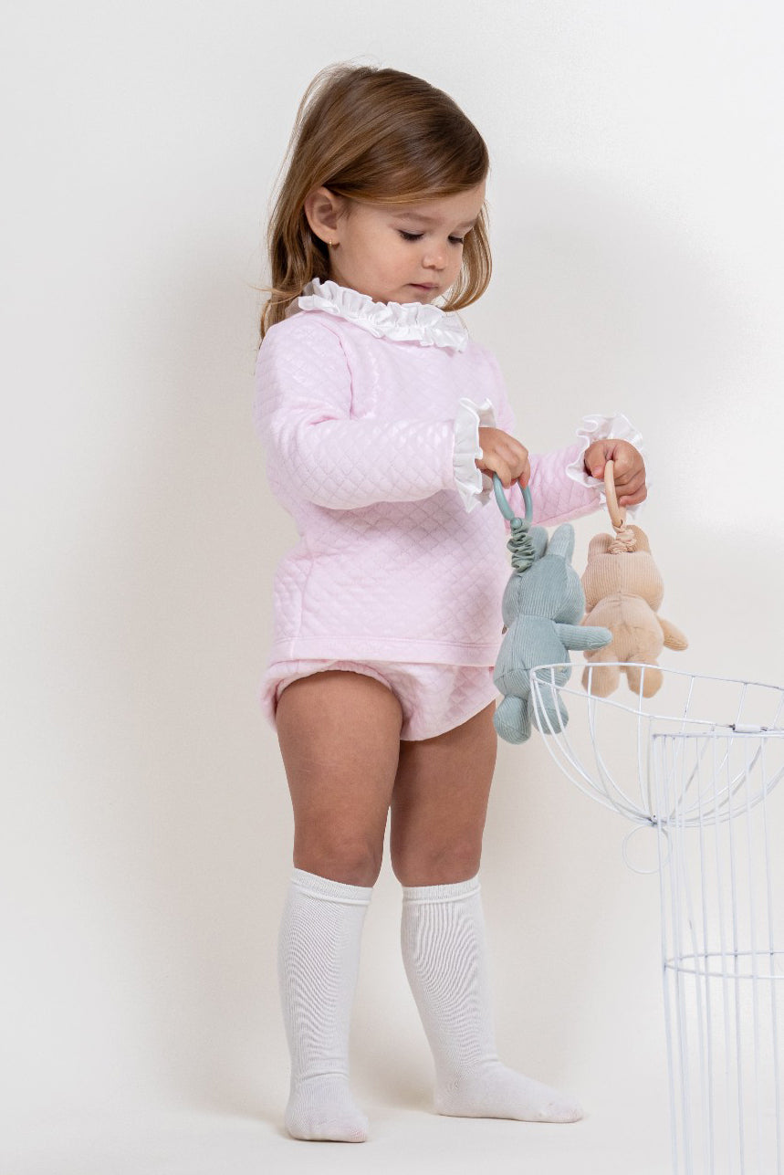 "Maeve" Pink Diamond Stitch Top & Bloomers