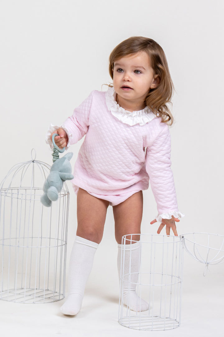 "Maeve" Pink Diamond Stitch Top & Bloomers