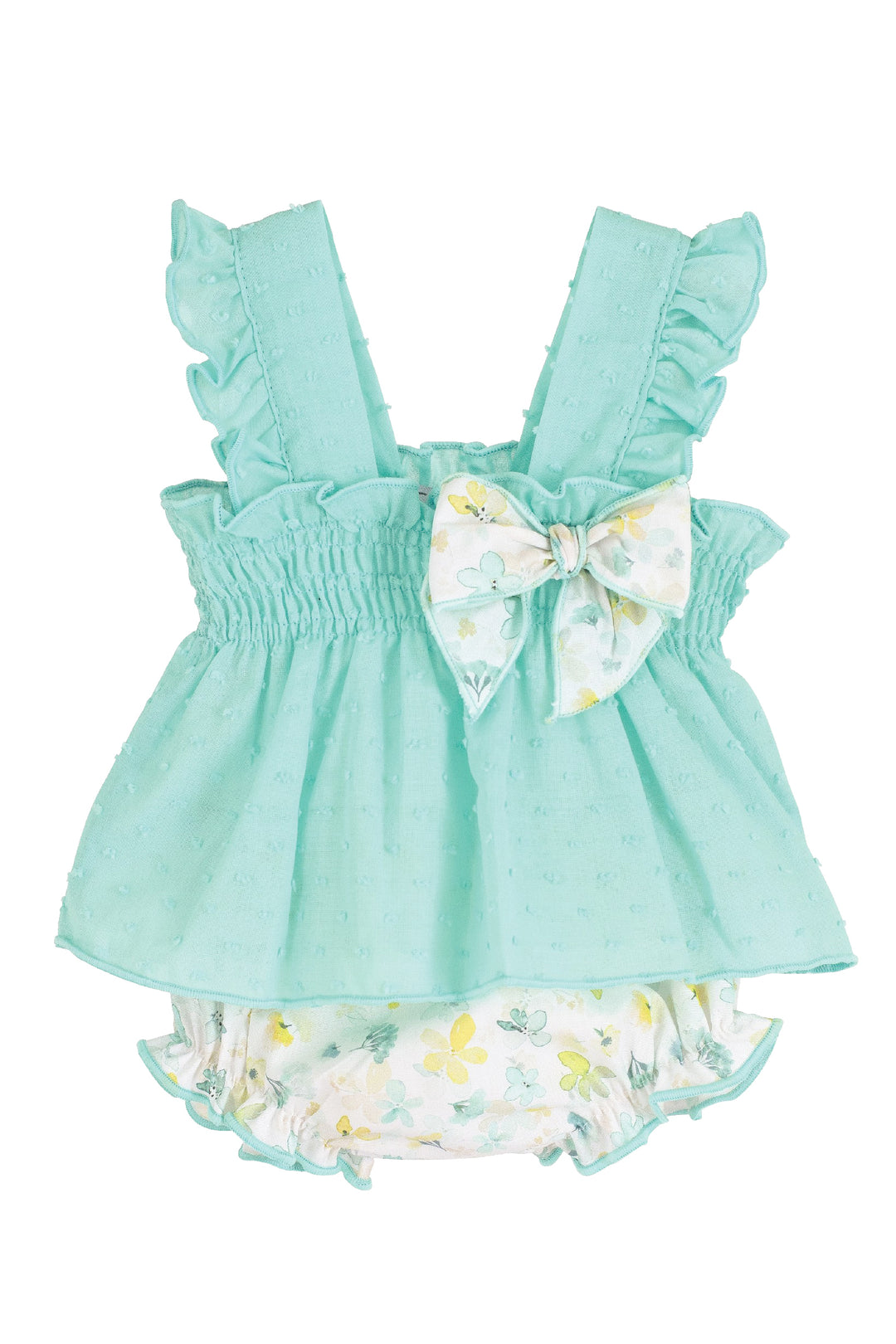 "Iris" Turquoise & Lemon Floral Top & Bloomers