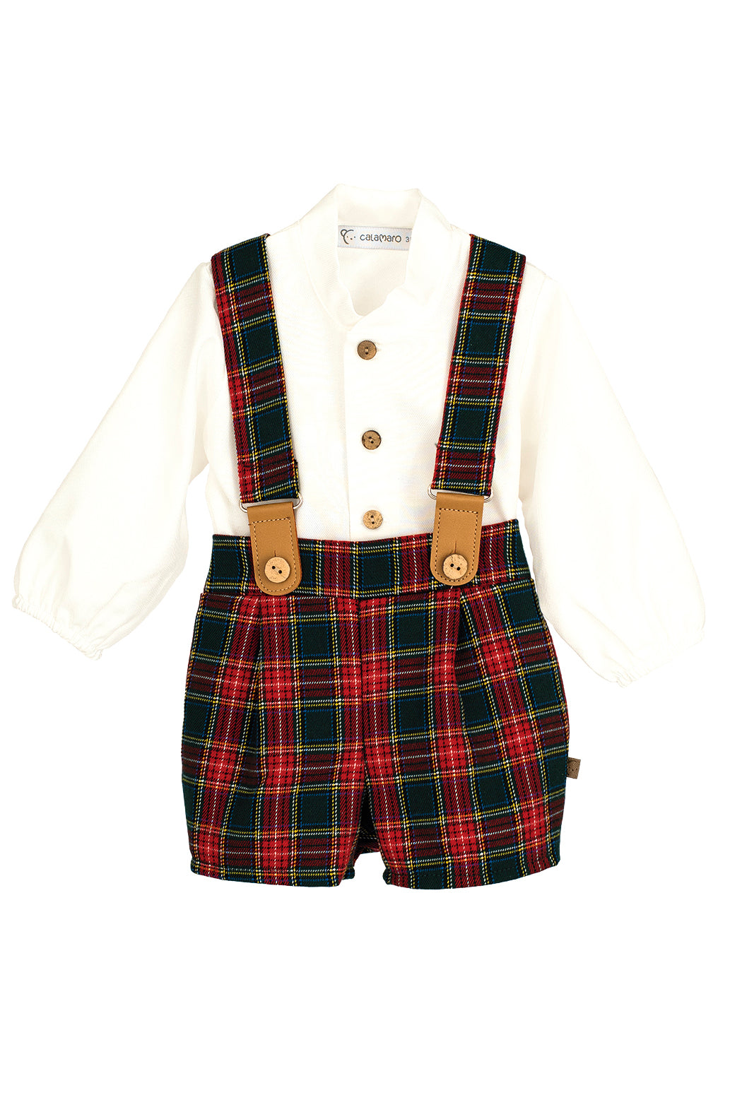 "Tobias" Red & Bottle Green Tartan Shorts & Shirt Set