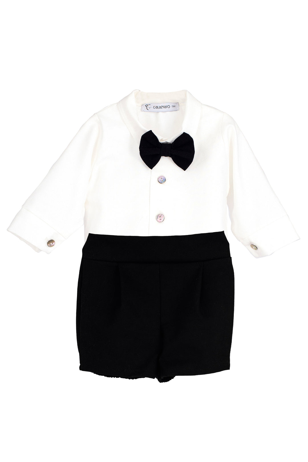 PREORDER "Montgomery" Traditional White Shirt & Black Velvet Shorts