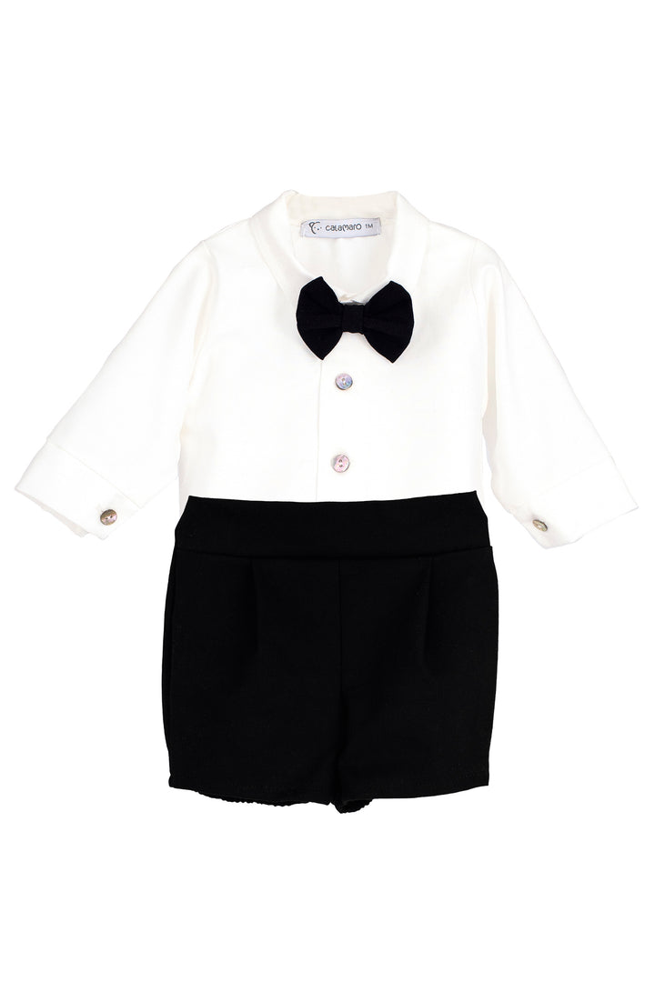 PREORDER "Montgomery" Traditional White Shirt & Black Velvet Shorts