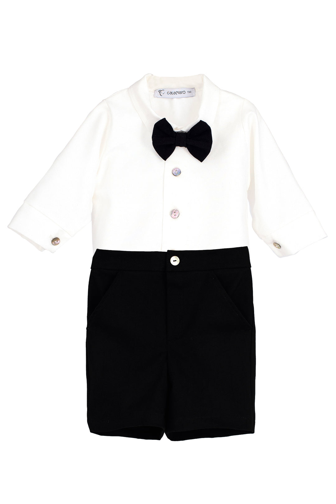 PREORDER "Montgomery" Traditional White Shirt & Black Velvet Shorts