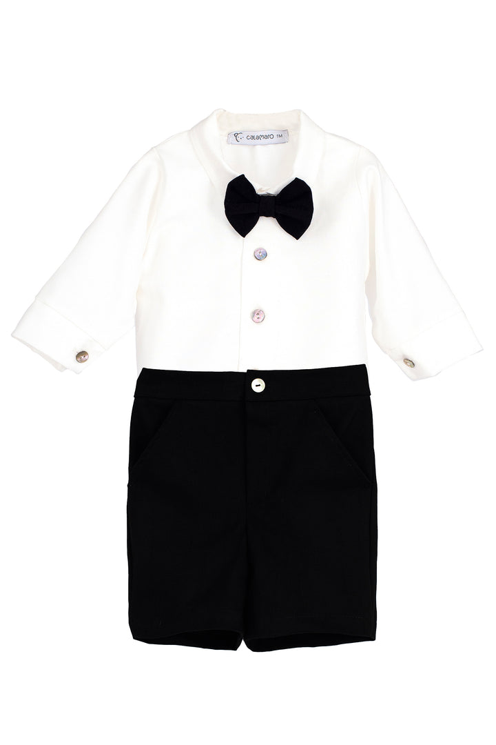 PREORDER "Montgomery" Traditional White Shirt & Black Velvet Shorts