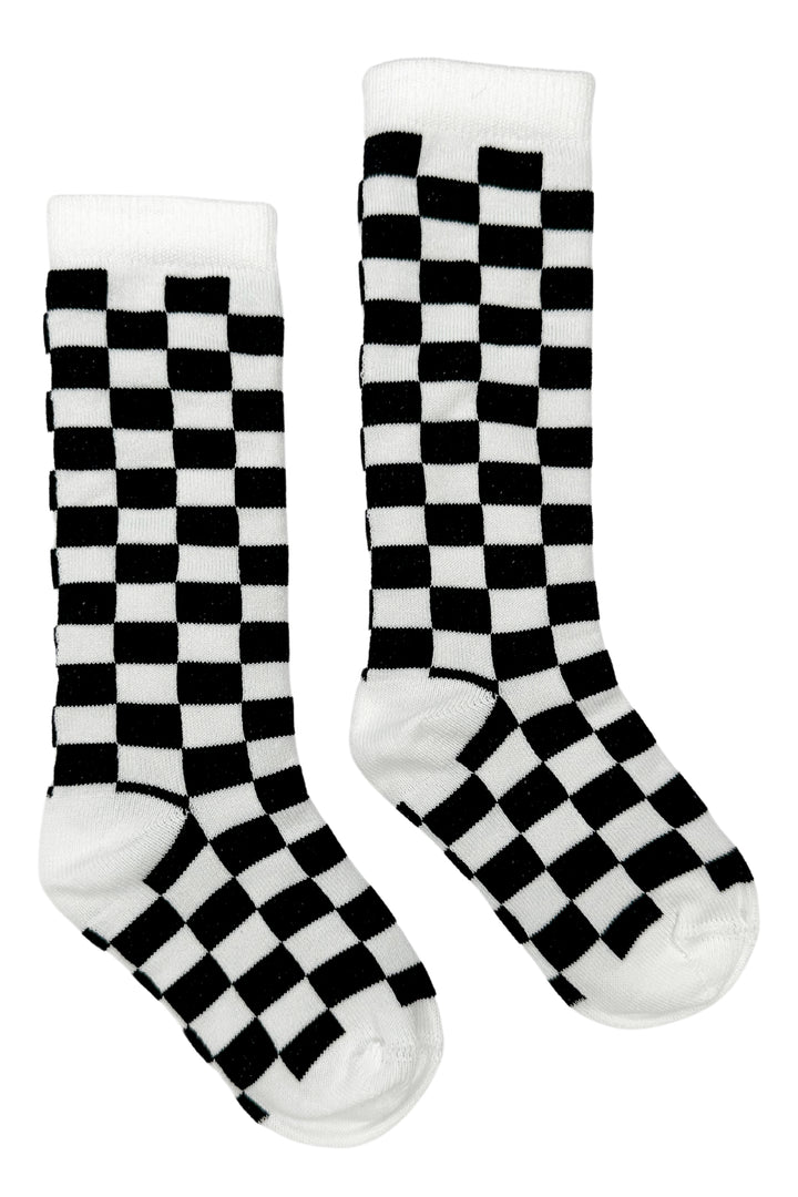 Black Checkerboard Knee High Socks