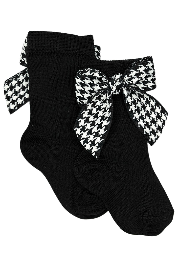 Black Houndstooth Bow Knee High Socks