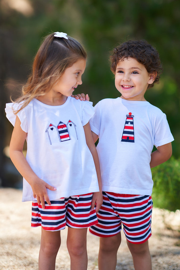Rapife "Leonardo" Red & Navy Stripe T-Shirt & Shorts | Millie and John