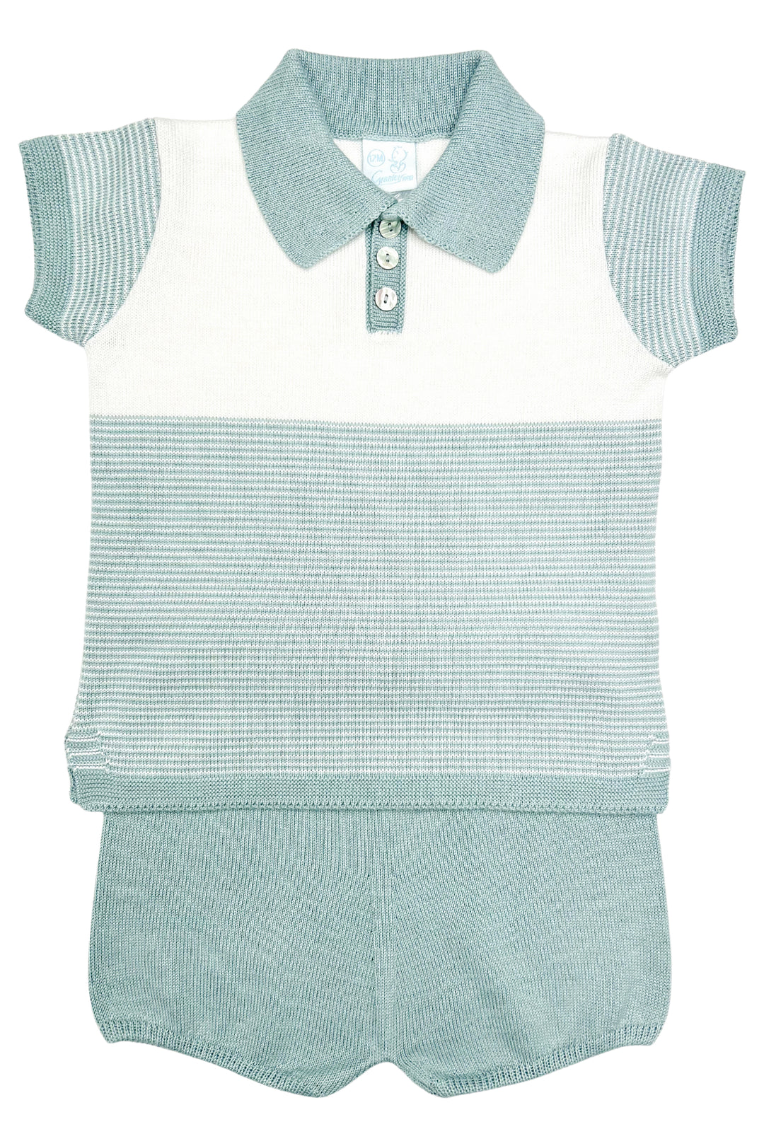 Granlei "Rufus" Teal Striped Knit Polo Shirt & Shorts | Millie and John