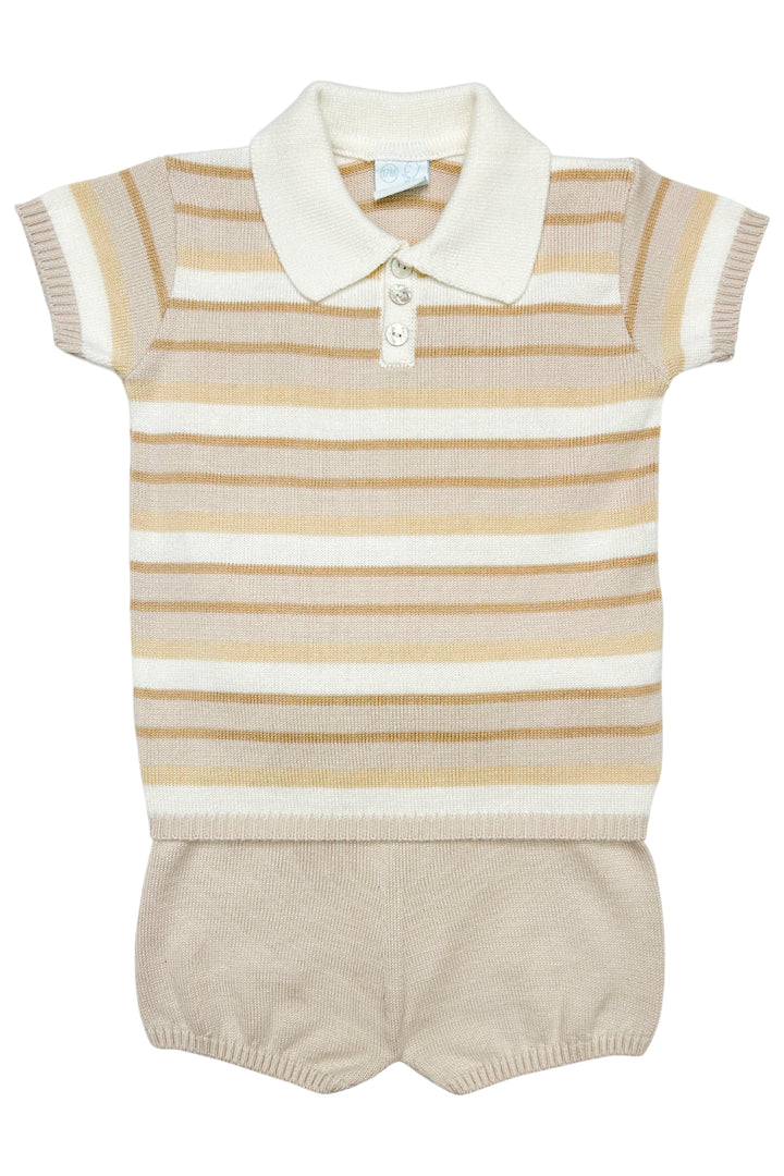 Granlei "Jude" Stone, Beige & Camel Stripe Knit Top & Shorts | Millie and John