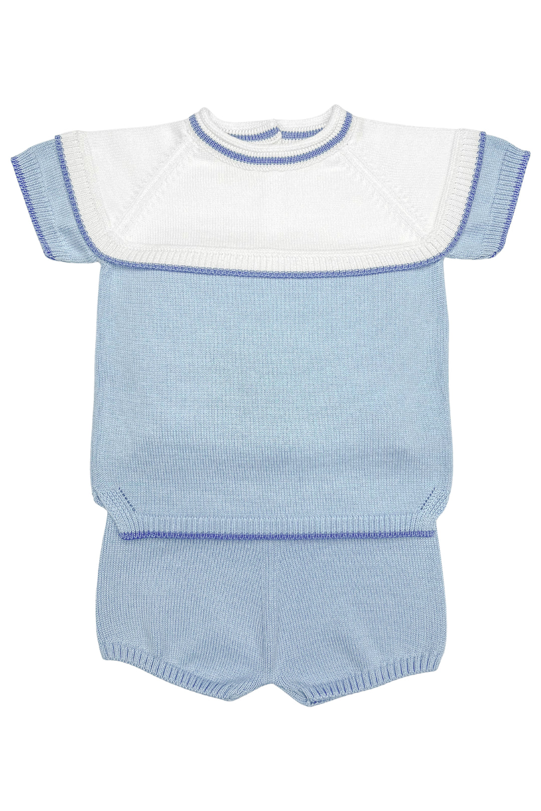 Granlei "Theo" Powder Blue, White & Dusky Blue Knit Top & Shorts | Millie and John