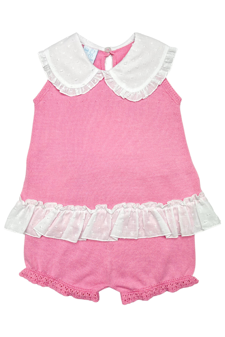 Granlei "Keke" Hot Pink Plumeti Dot Bow Knit Blouse & Shorts | Millie and John