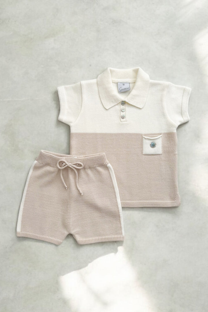 Granlei "Rocco" Ivory & Stone Colour Block Polo Shirt & Shorts | Millie and John