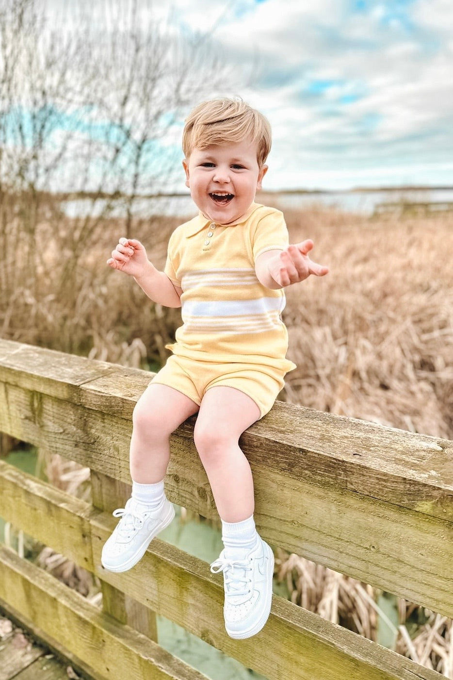 Granlei "Timmy" Pale Yellow Stripe Knit Top & Shorts | Millie and John