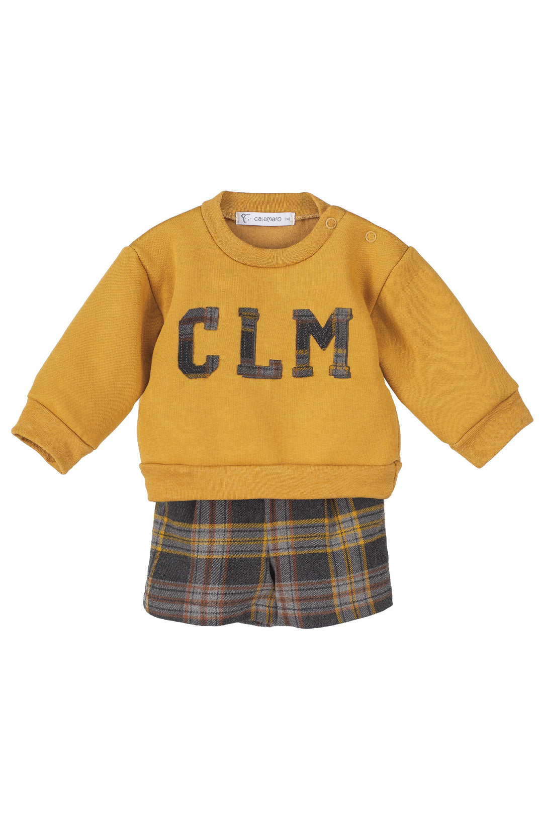 Calamaro "Sonny" Mustard Varsity Sweatshirt & Tartan Shorts | Millie and John