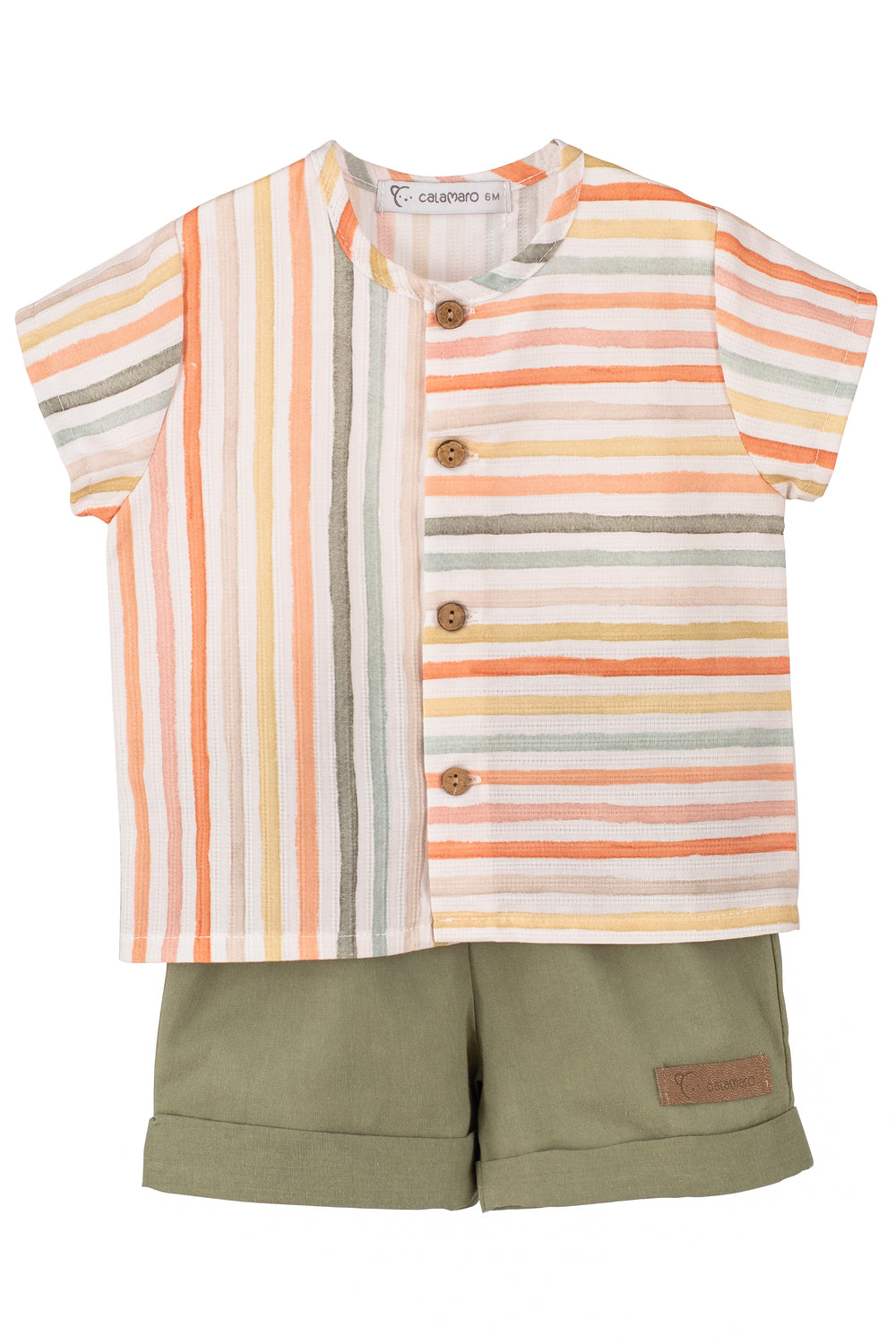 Calamaro PREORDER "Mateo" Orange Striped Shirt & Shorts | Millie and John