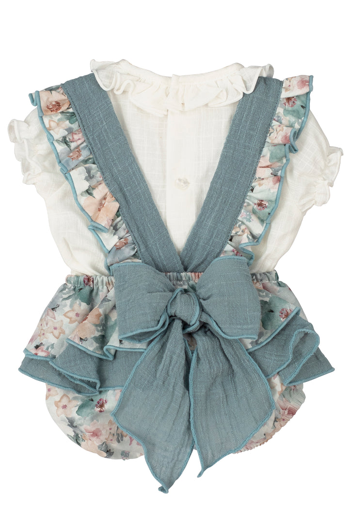 Calamaro Excellentt PREORDER "Freya" Dusky Blue Floral Blouse & Bloomers | Millie and John