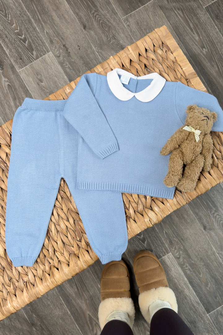 "Freddie" Dusky Blue Knitted Top & Trousers
