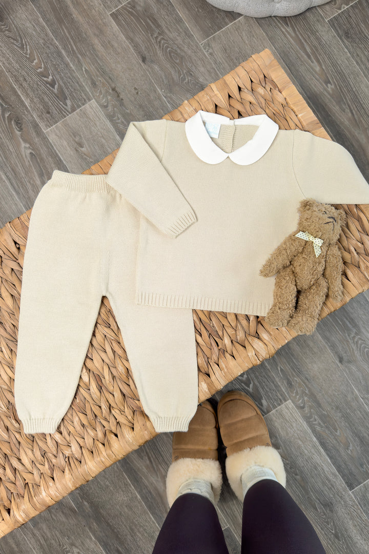 "Freddie" Sand Knitted Top & Trousers