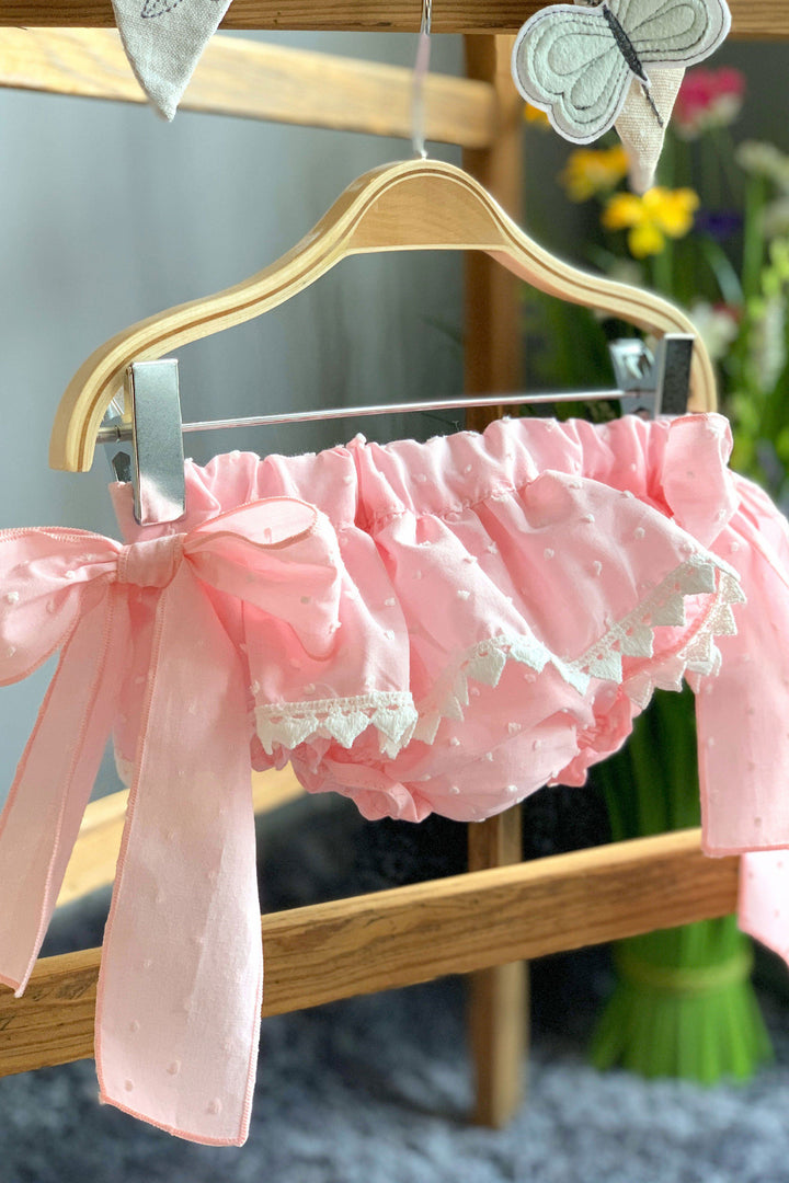 Phi Pink Plumeti Dot Bow Bloomers | Millie and John