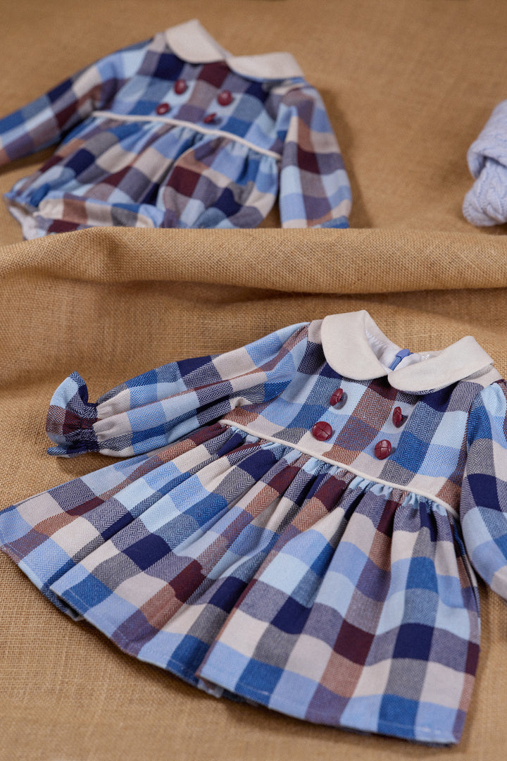 "Hector" Blue & Brown Heritage Check Romper