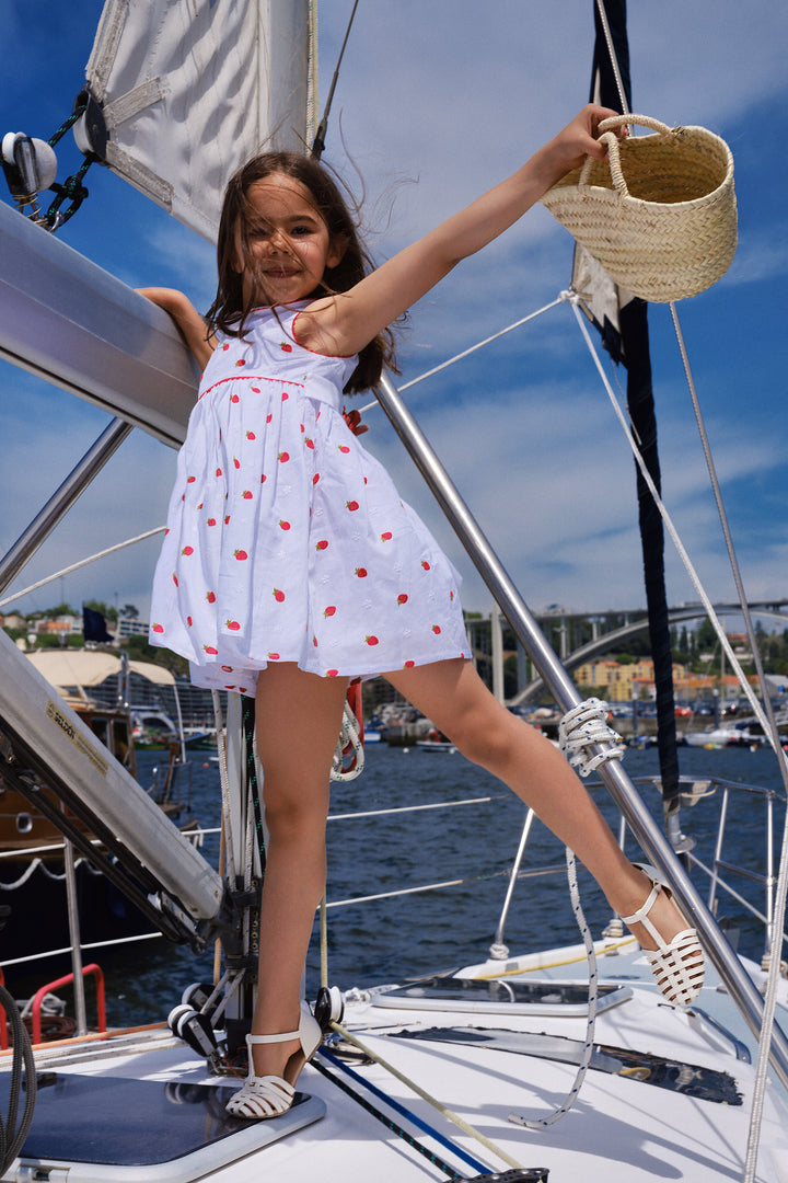 "Annie" White & Red Strawberry Dress