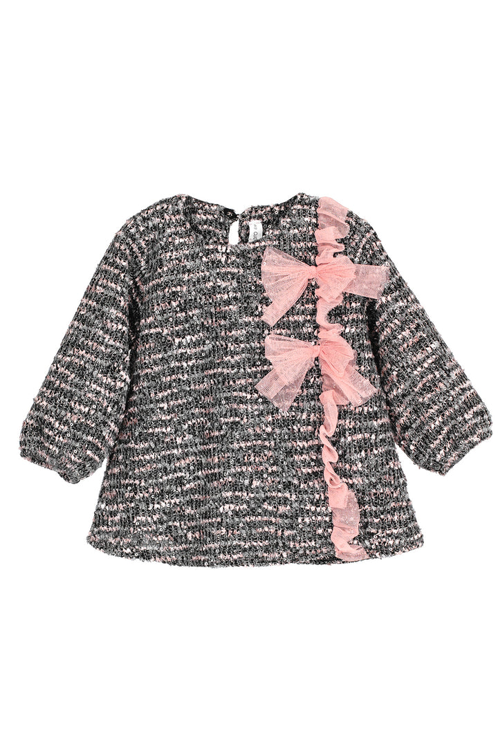 "Violette" Charcoal & Dusky Pink Shimmer Tweed Dress