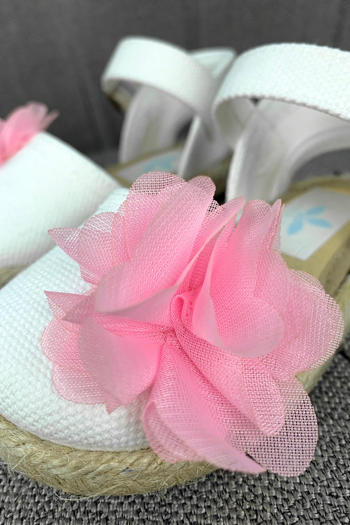 Sardon White & Pink Flower Espadrille Sandals | Millie and John