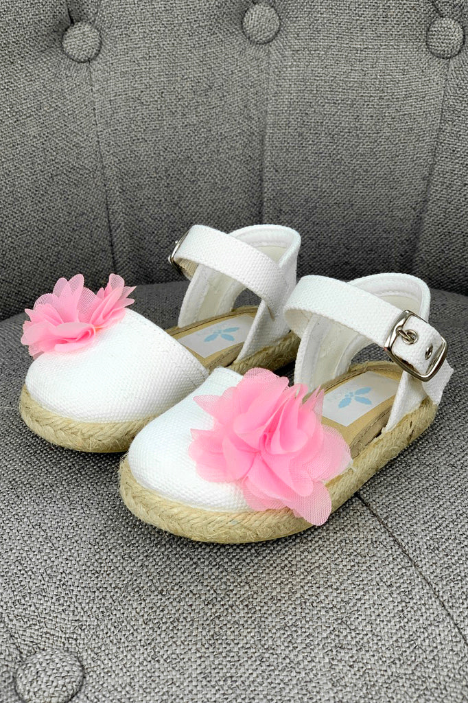 Sardon White & Pink Flower Espadrille Sandals | Millie and John