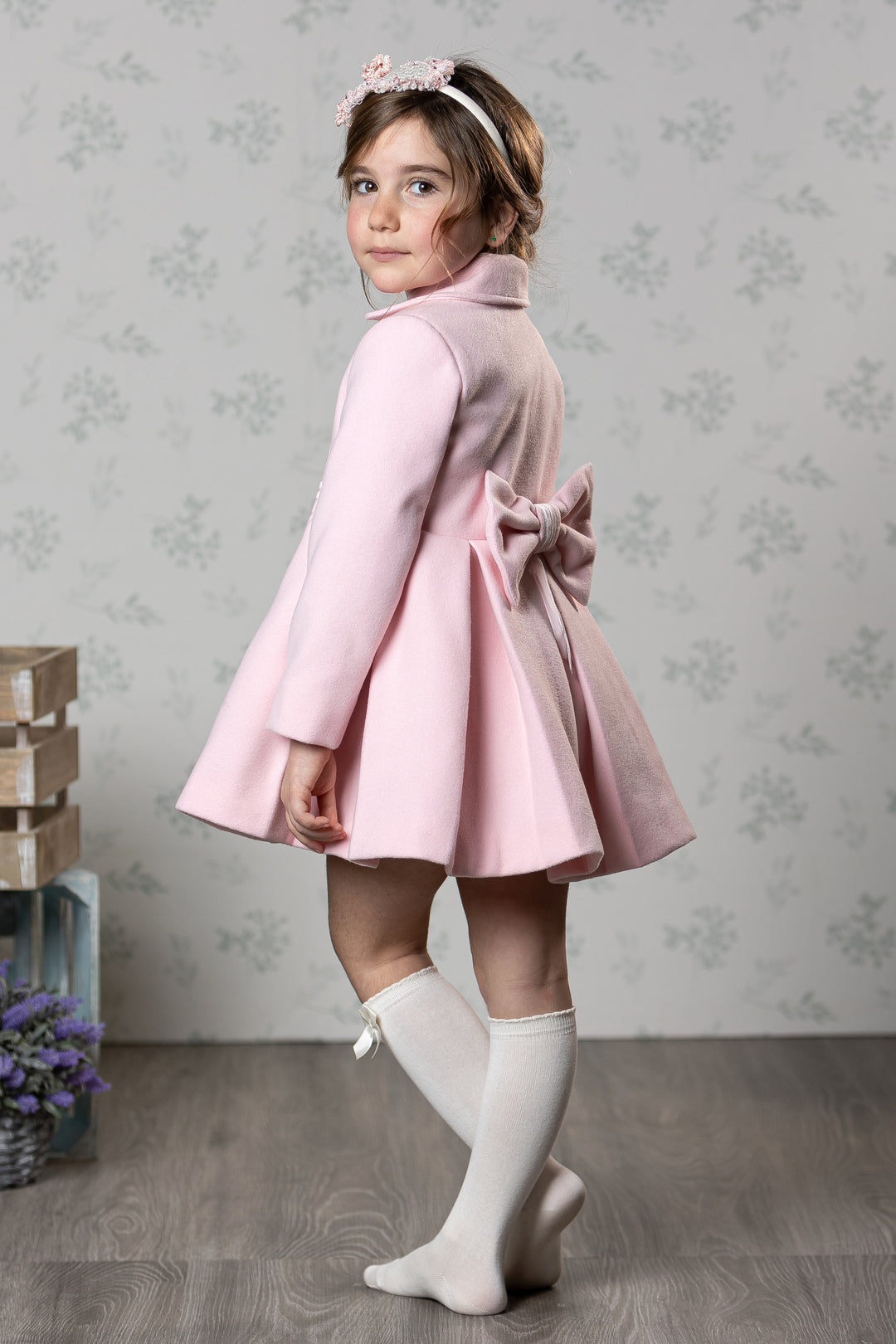 "Anastasia" Baby Pink Felt Bow Coat