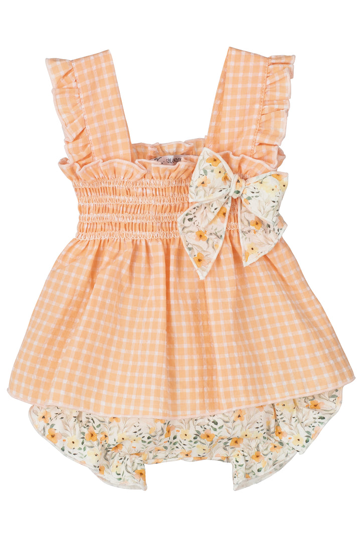 Calamaro PREORDER "Maeve" Peach Gingham Blouse & Floral Bloomers | Millie and John
