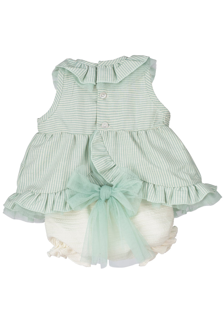 Calamaro Excellentt PREORDER "Lottie" Mint Green Striped Dress & Bloomers | Millie and John