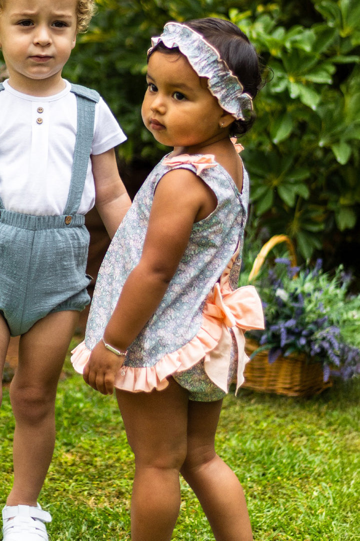 "Meadow" Peach & Lilac Floral Dress & Bloomers