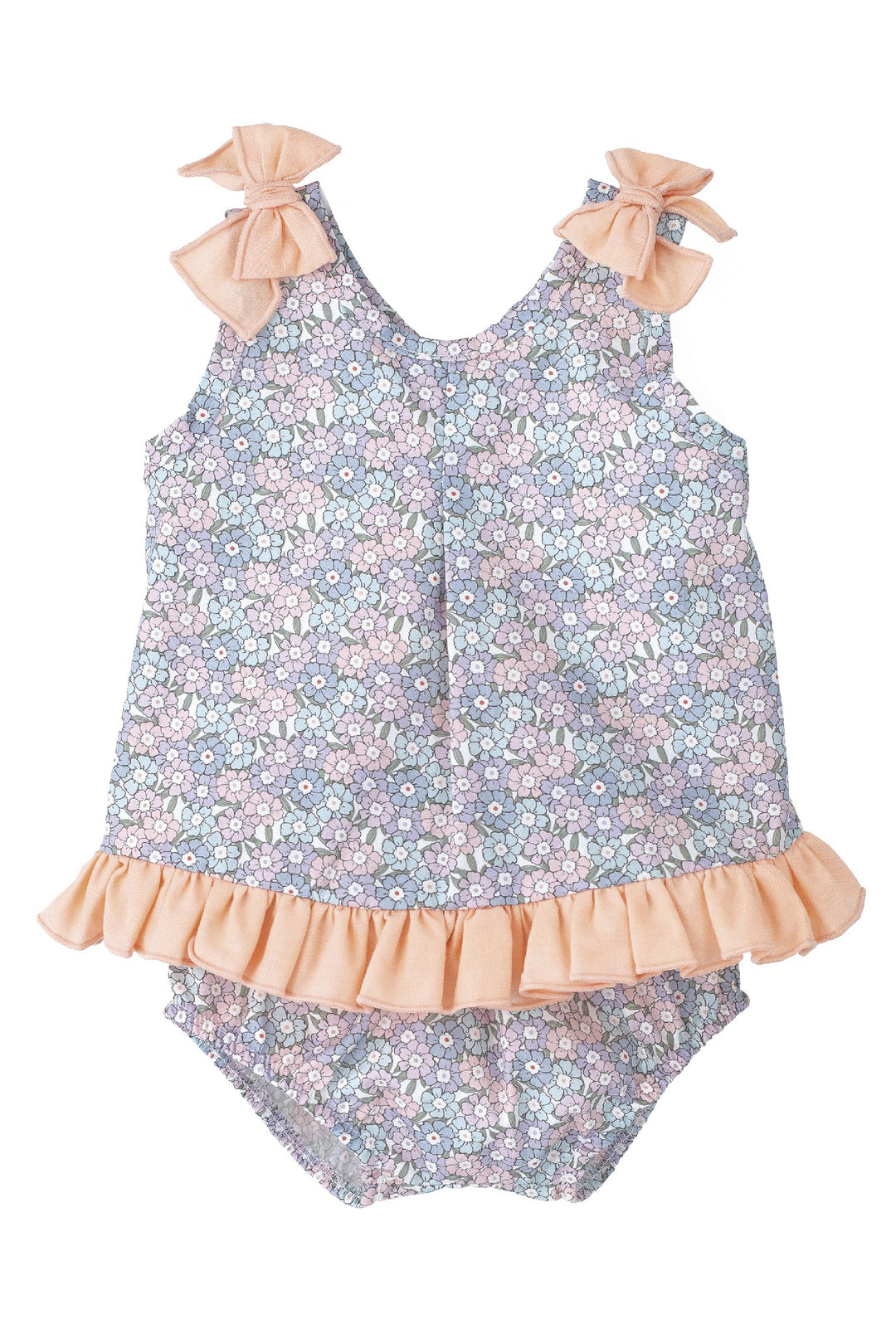 "Meadow" Peach & Lilac Floral Dress & Bloomers