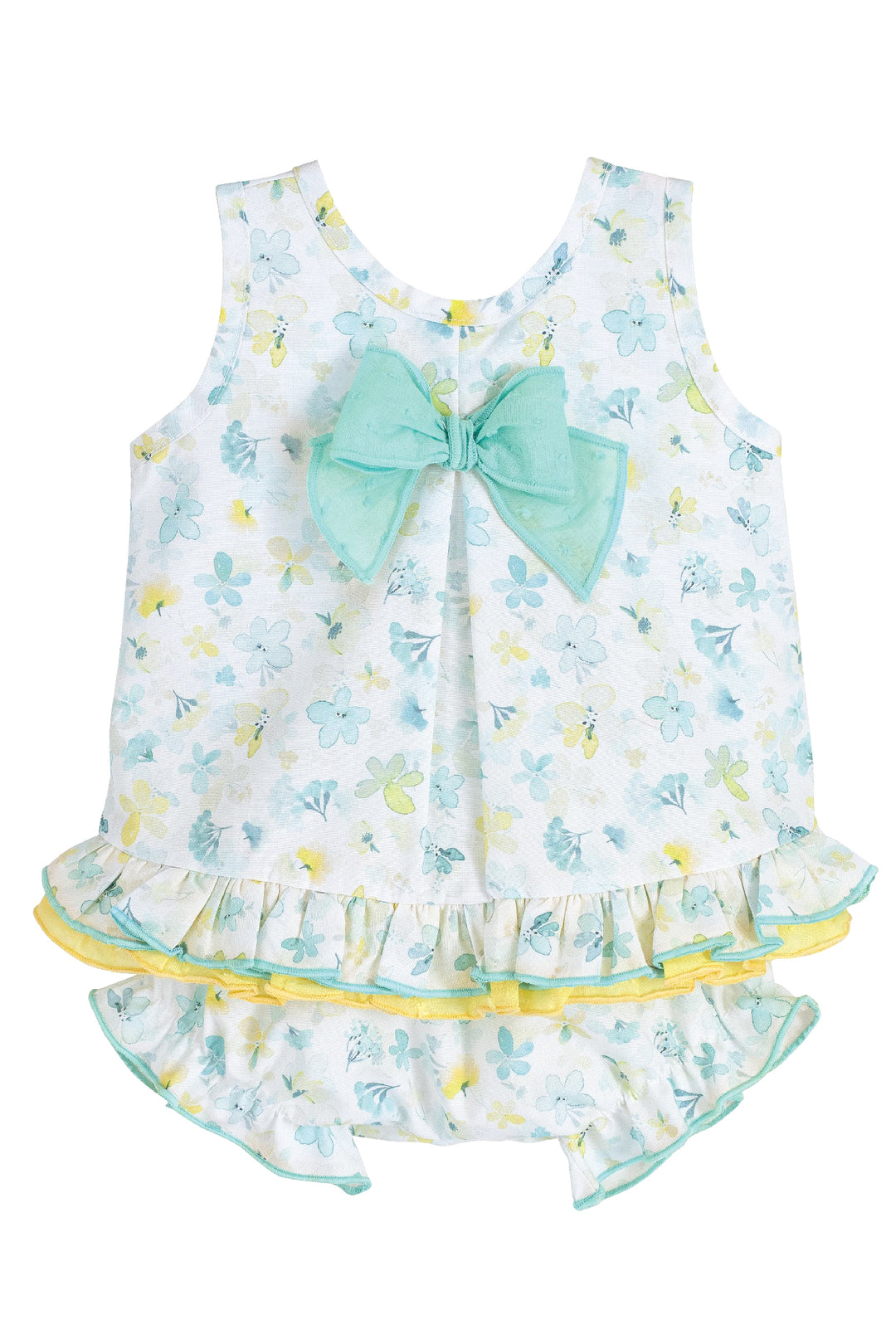 "Everly" Turquoise & Lemon Floral Dress & Bloomers