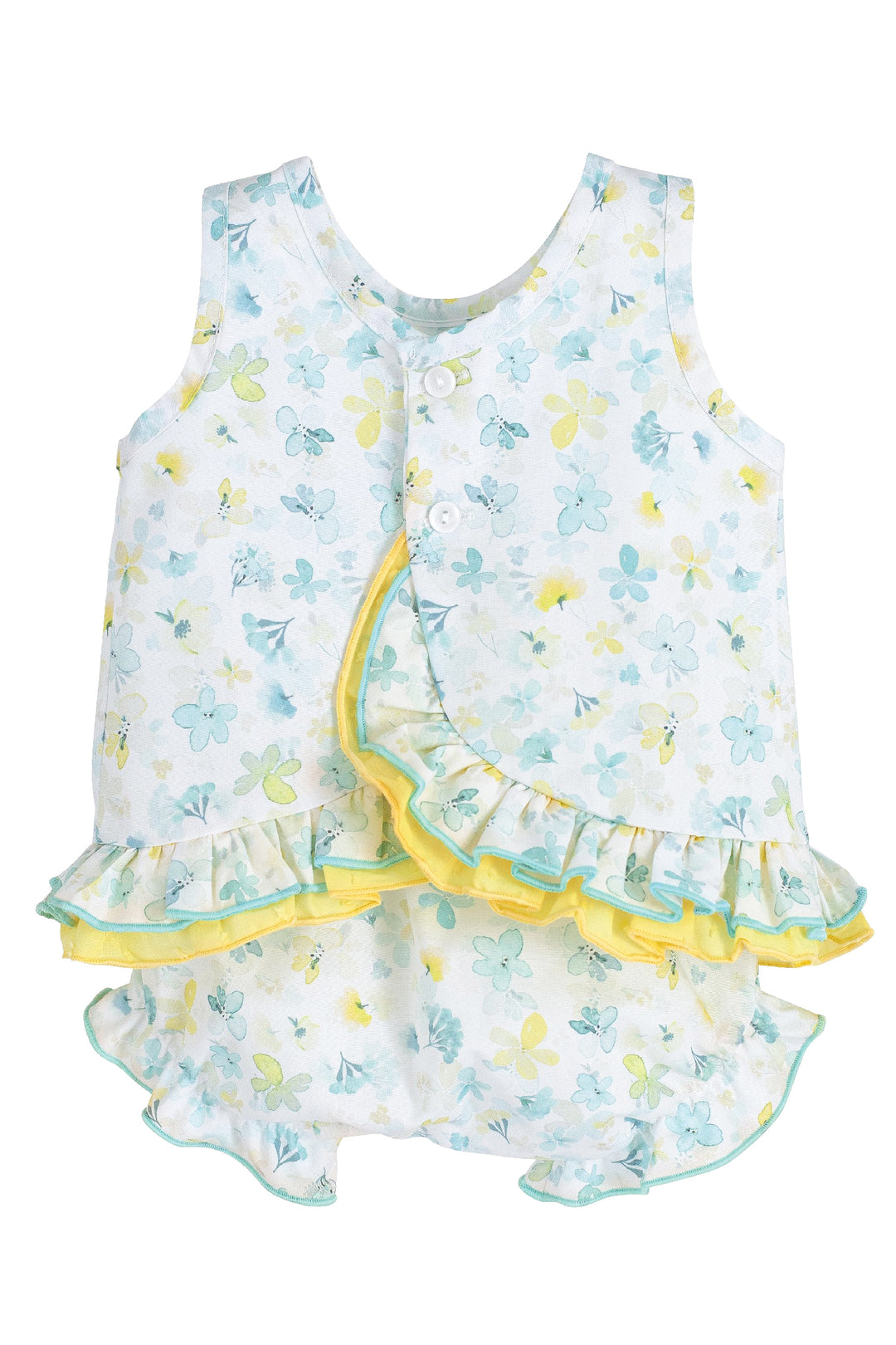 "Everly" Turquoise & Lemon Floral Dress & Bloomers